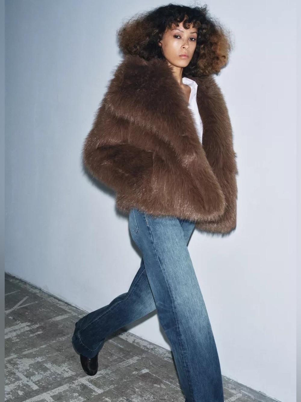 Short Faux Fur Coat Lapel Collar Long Sleeves Chic Viral Brown Teddy Coat Small - Picture 16 of 16